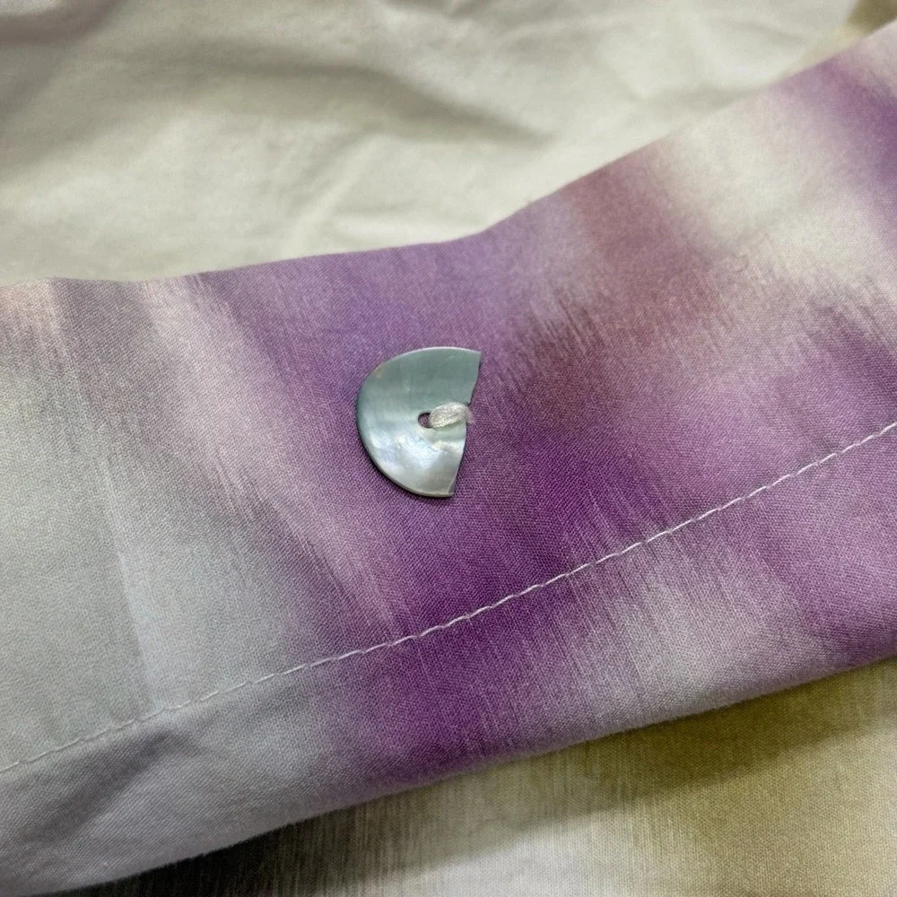 West Elm Organic Cotton Queen Duvet + 2 Standart shams Purple Green Watercolor